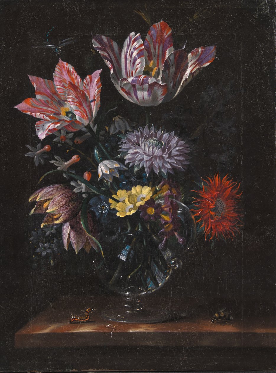 En glassvase med blomster av Jacob Marrel