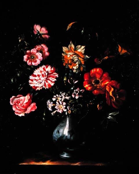 Blomster i en blå og hvit vase (olje på lerret) av Jacob Marrel