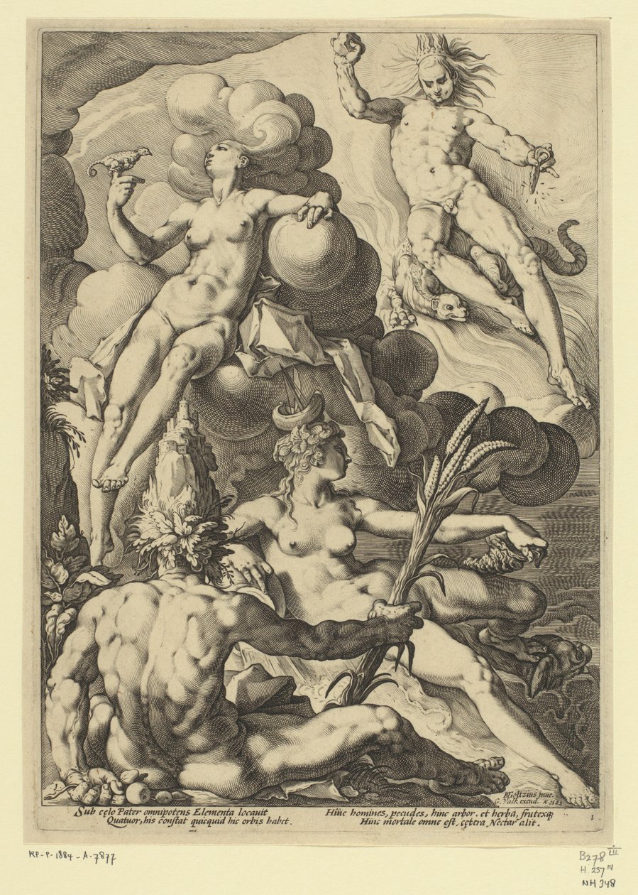 De fire elementene Mytologiske og allegoriske representasjoner (serietittel) av Jacob Matham (attributed to)