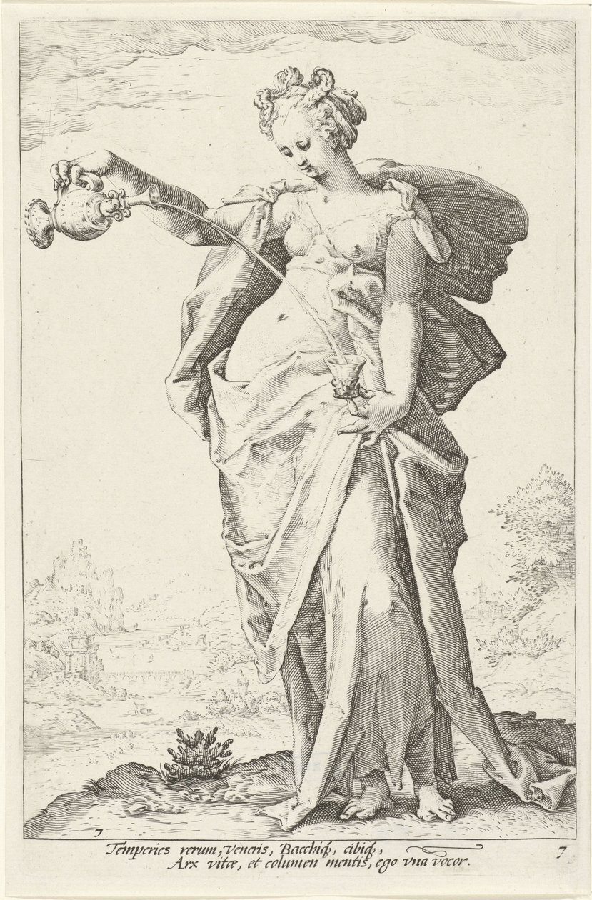 Matigheid (måtehold) De Deugden (serietittel) av Jacob Matham (attributed to)