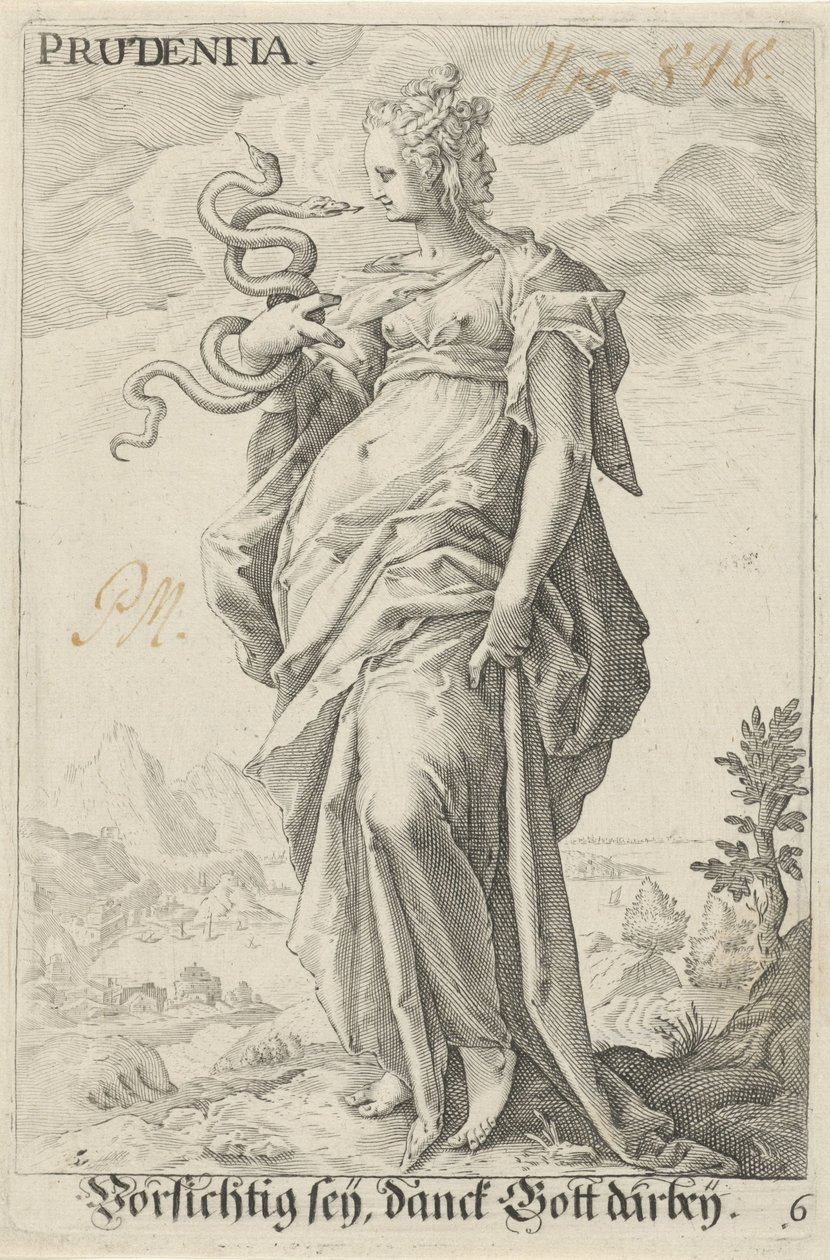 Forsiktig (Prudentia) Prudentia (tittel på objekt) av Jacob Matham (attributed to)