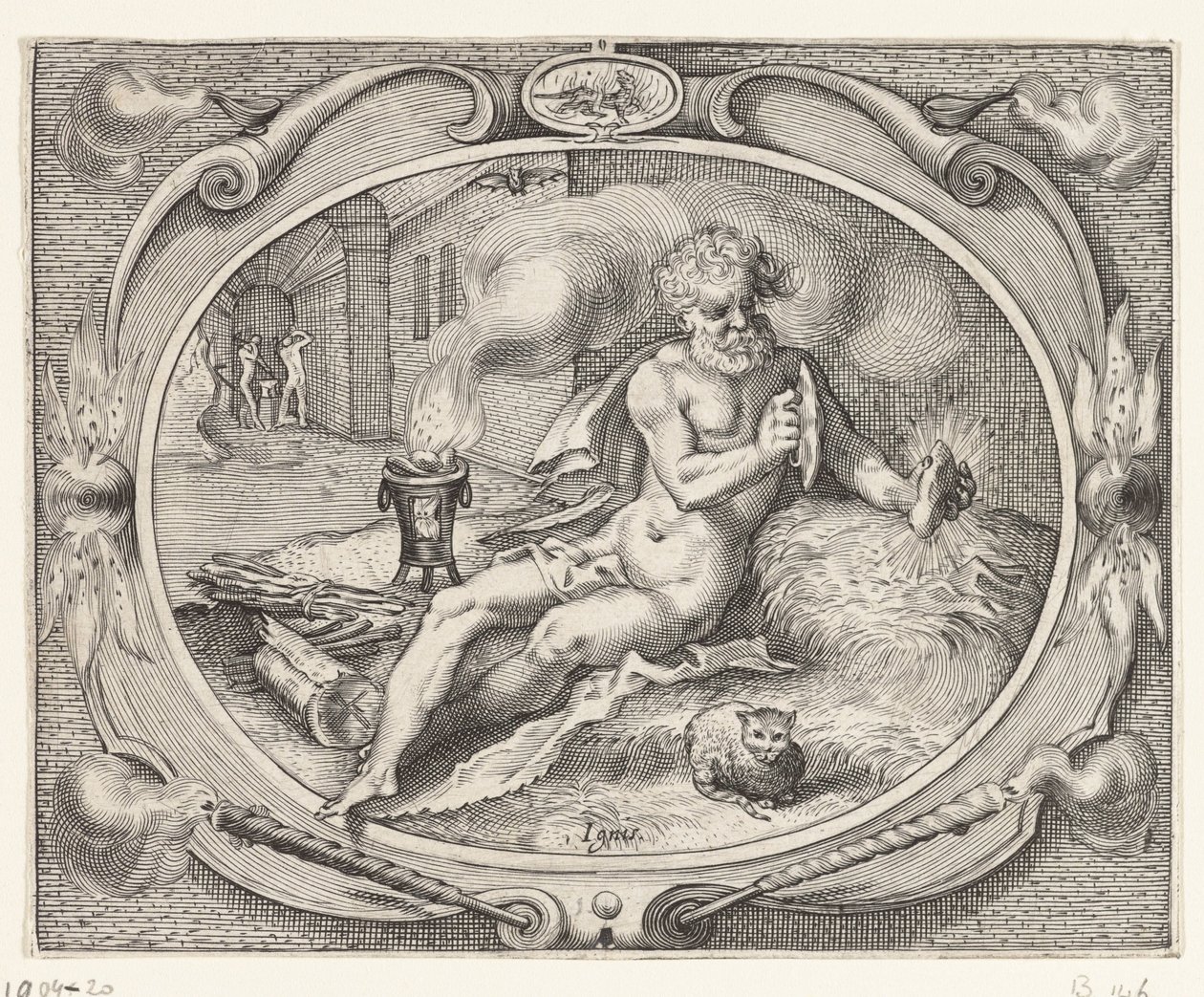 Brann (Ignis) Ignis (tittel på objekt) The Four Elements (serietittel) av Jacob Matham (workshop of)