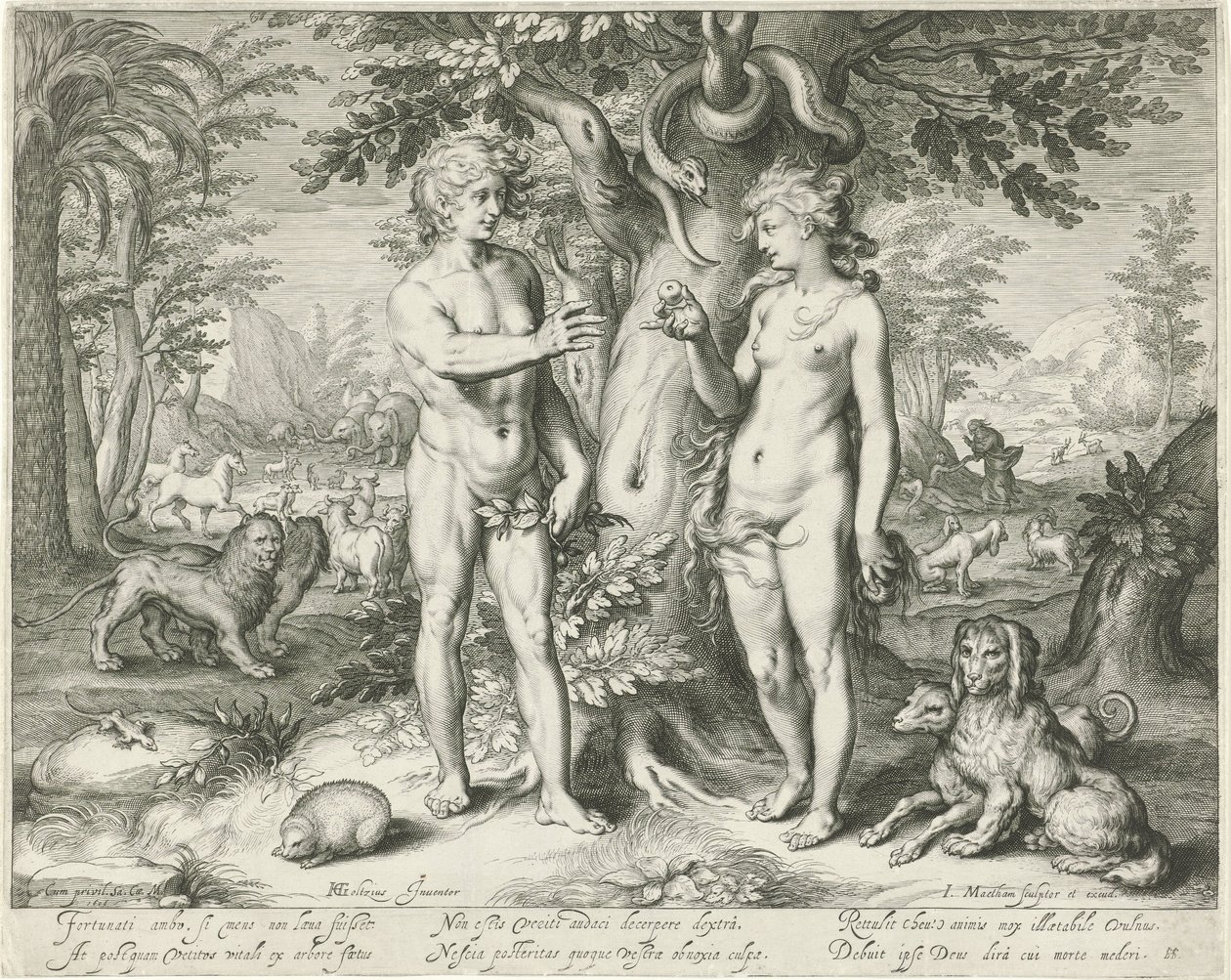 Adam og Eva i paradis av Jacob Matham