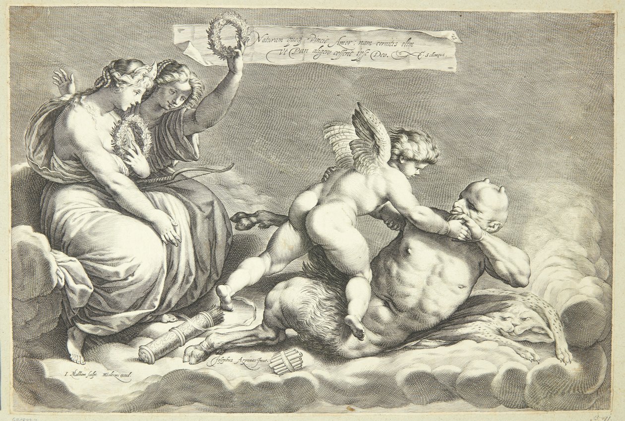 Cupid beseirer Pan av Jacob Matham