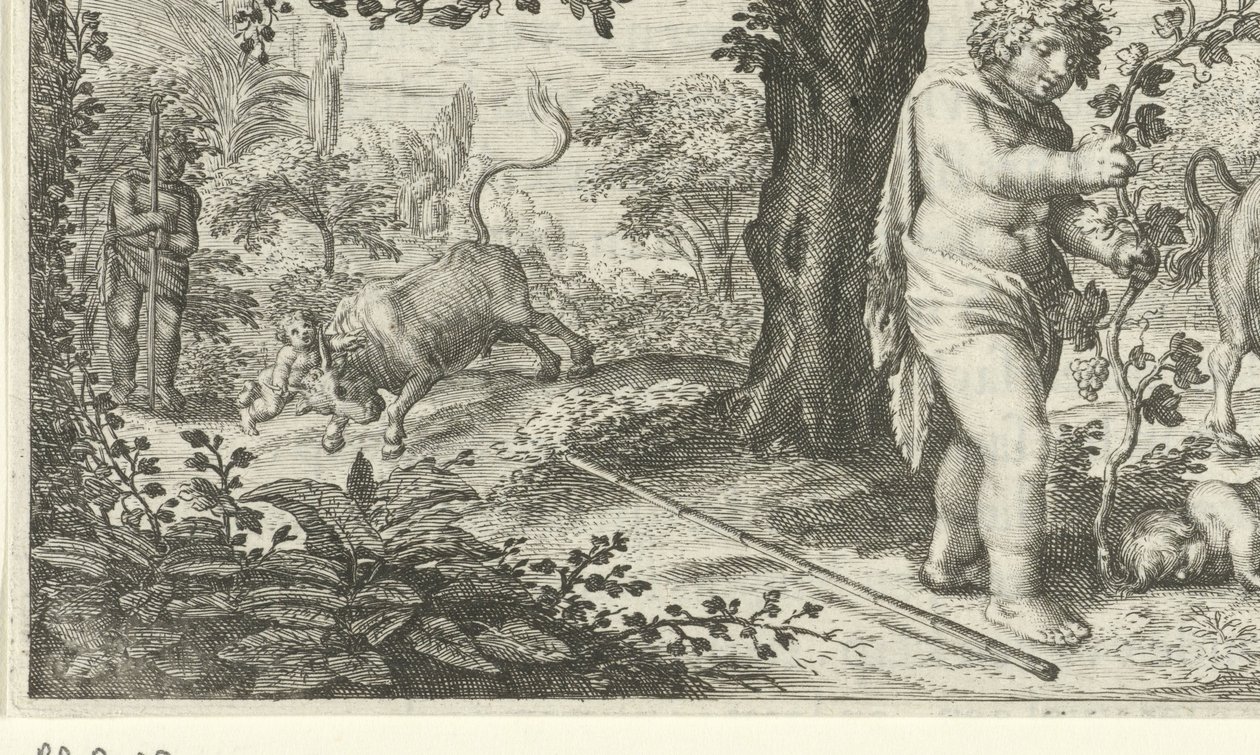 Bacchus en Ampelus av Jacob Matham