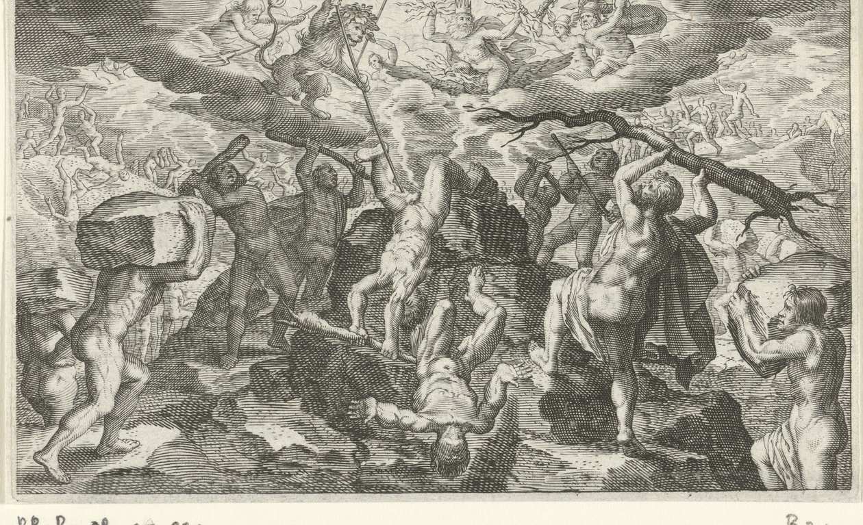 Bacchus hjelper til med å beseire titanene av Jacob Matham
