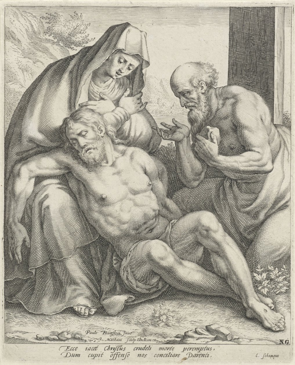 Kristi klagesang av Maria og St. Hieronymus av Jacob Matham