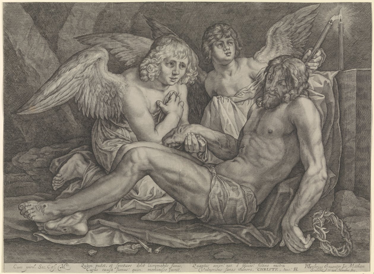 Kristus i graven, med to engler av Jacob Matham