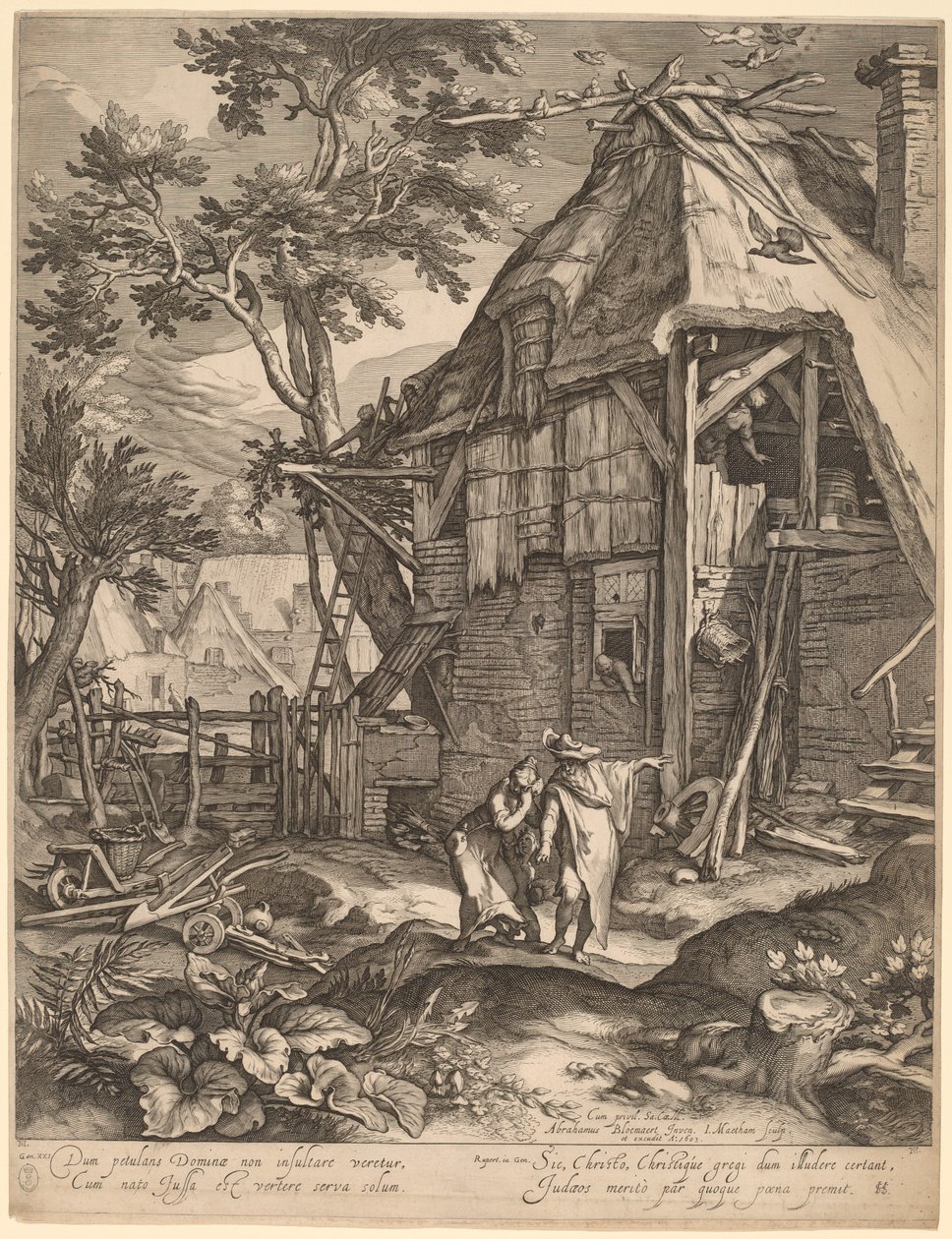 Abraham kaster Hagar ut av Jacob Matham, after Abraham Bloemaert
