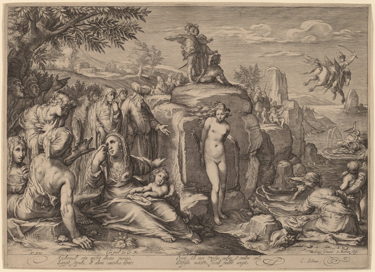 Perseus og Andromeda av Jacob Matham after Hendrik Goltzius