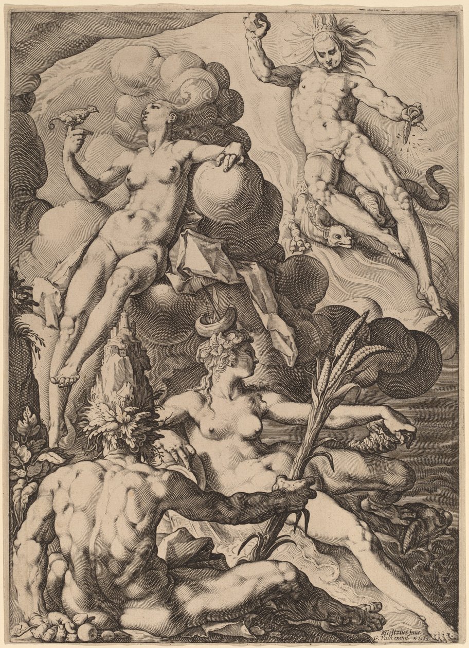 De fire elementene av Jacob Matham after Hendrik Goltzius