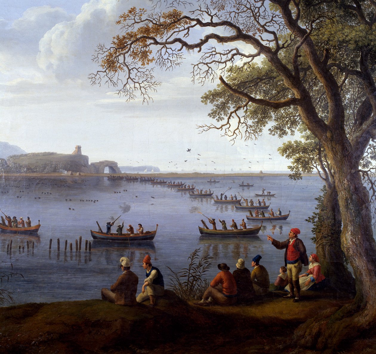 Ferdinand IV jakter på høns ved Fusarosjøen, av Jacob Philipp Hackert (1737-1807), Detalj av Jacob Philippe Hackert
