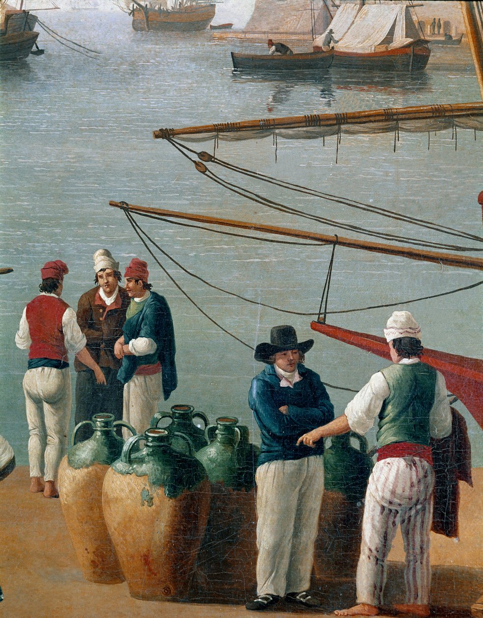 Fiskere og olivenoljehandler i Napoli, Italia (fiskere, olivenoljehandlere i Napoli havn) Maleri av Jacob Philipp Hackert dit Hackert d