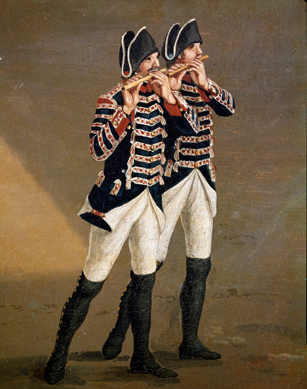 Musikere av Bourbon Orchestra (Flute Players of the Borbonic Orchestra) detalj - Maleri av Jacob Philipp Hackert Dit Hackert d