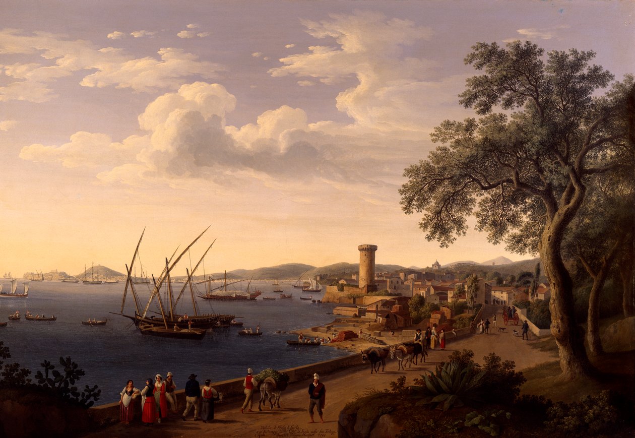 Havnen i Gaeta, moloen og festningen, av Jacob Philipp Hackert av Jacob Philippe Hackert