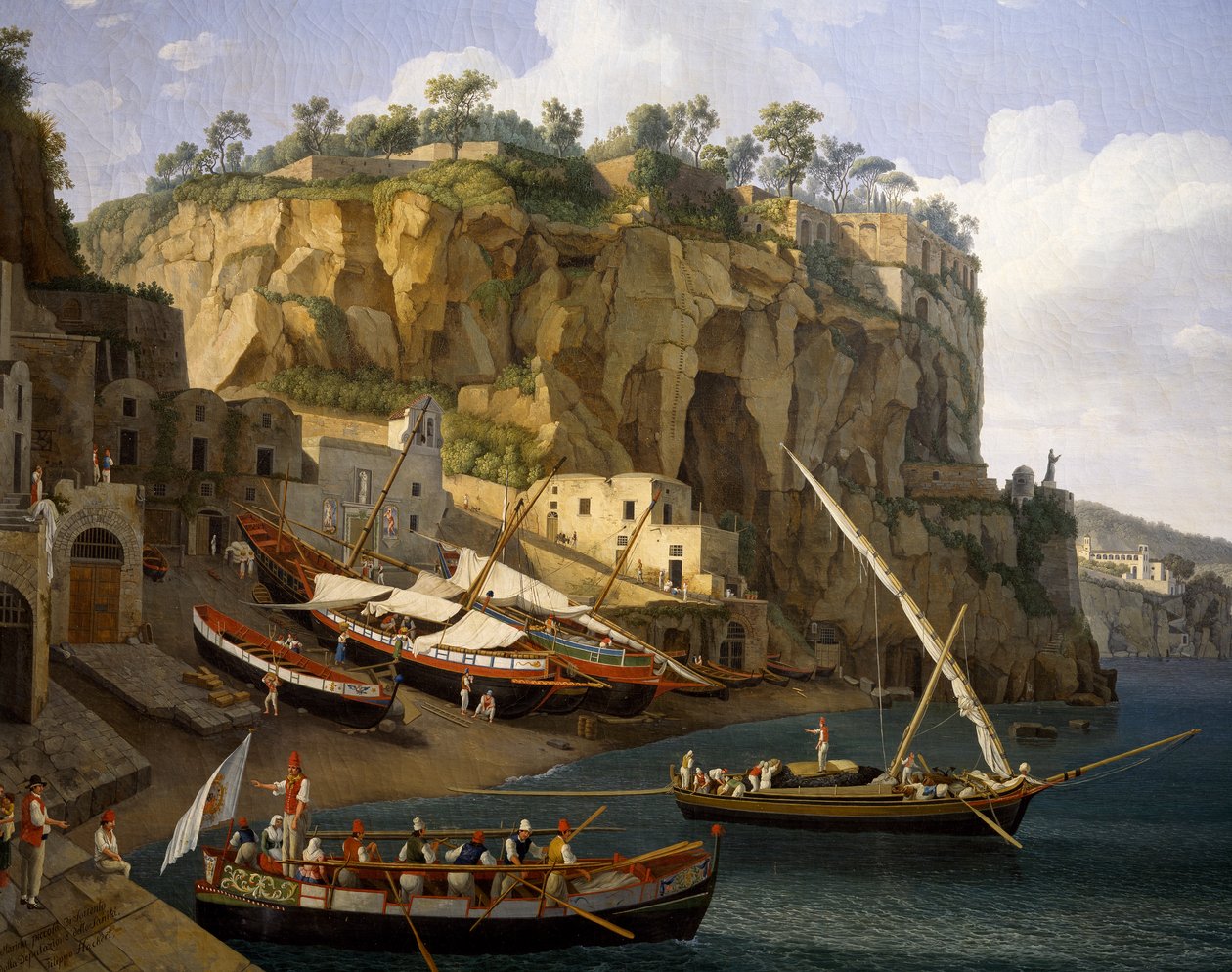 Utsikt over liten marina i Sorrento (olje på lerret) av Jacob Philippe Hackert