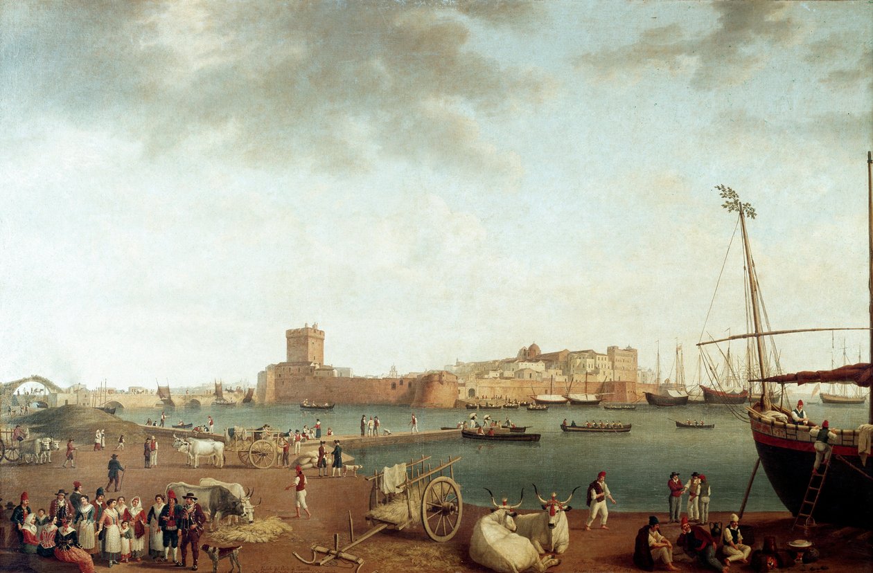Utsikt over havnen i Taranto (maleri av Jacob Philippe Hackert