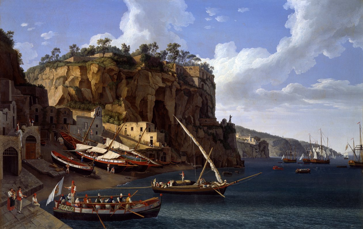 Utsikt over den lille marinaen i Sorrento av Jacob Philippe Hackert