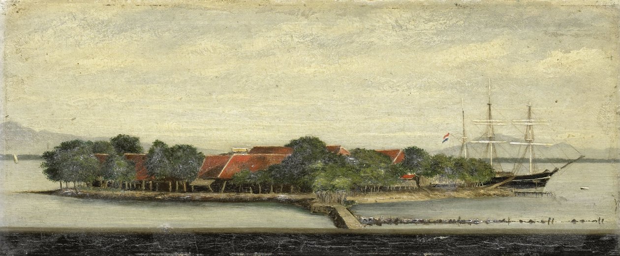 Utsikt over Kuiper Island i Batavia Bay av Jacob Pieter Mercier