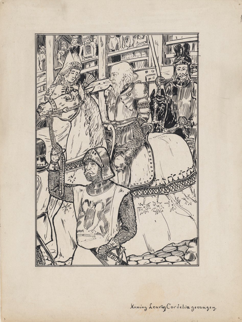Designillustrasjon for Shakespeares King Lear: King Lear og Cordelia Captured av Jacob Pieter van den Bosch