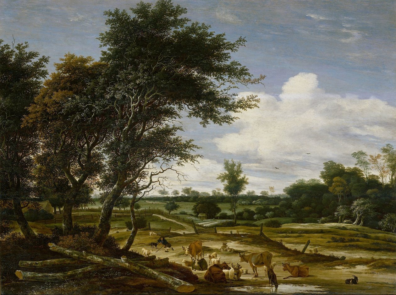 Landskap med gjetere og storfe av Jacob Salomonsz. van Ruysdael