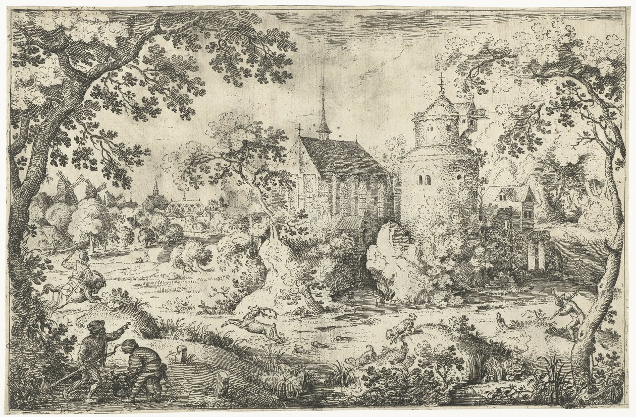 Hjortejakt ved et kapell To hjortejaktscener (serietittel) av Jacob Savery (I)