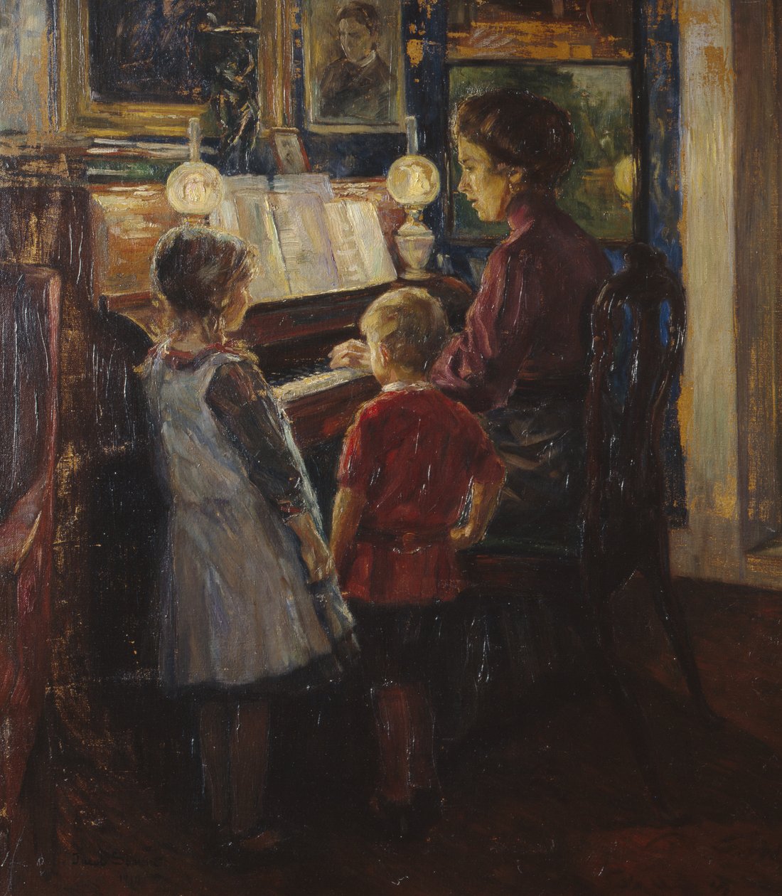 Kvinne og barn ved pianoet av Jacob Sømme