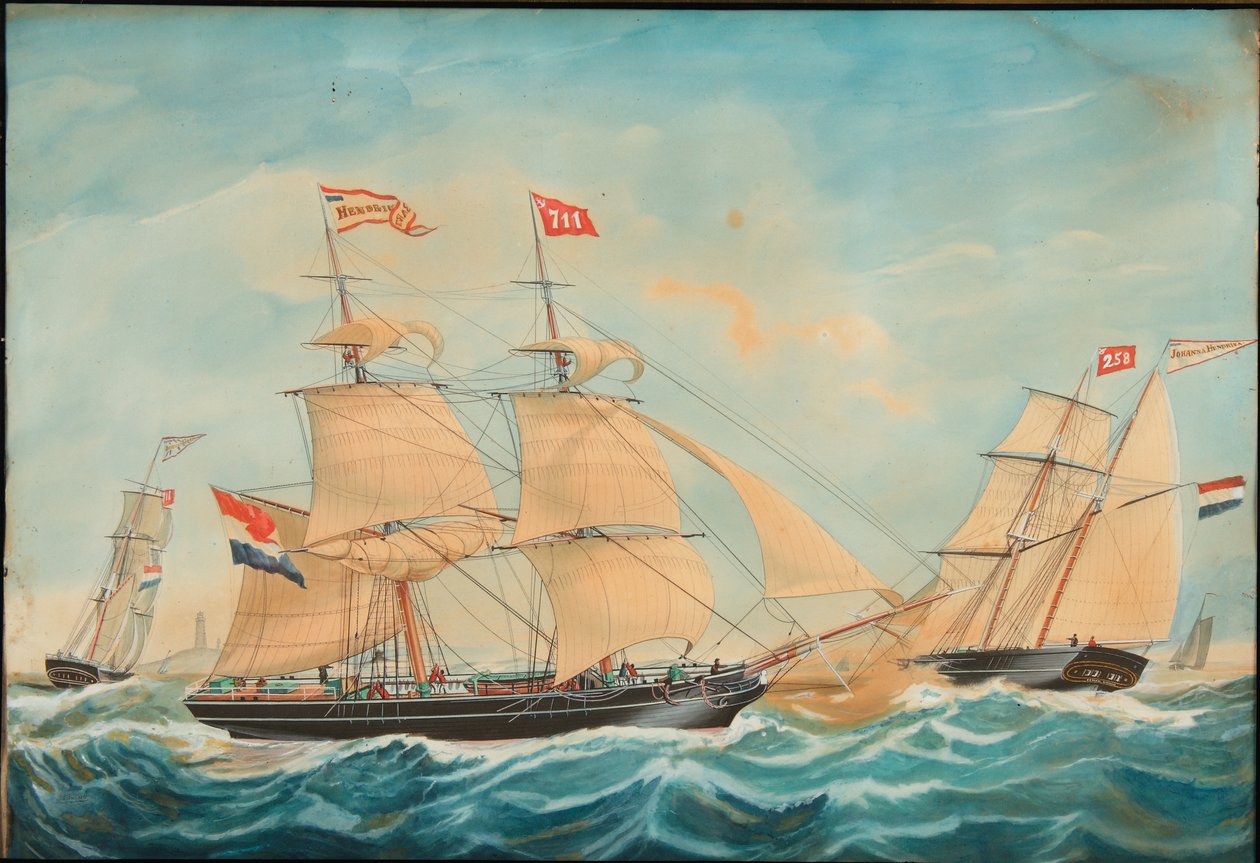 Hendrika Bartina og Johanna Hendrika seilte nær kysten, 1852 av Jacob Spin