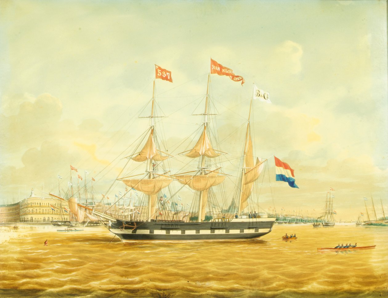 Johan Melchior Kemper ved anker ved Rotterdam havn av Jacob Spin