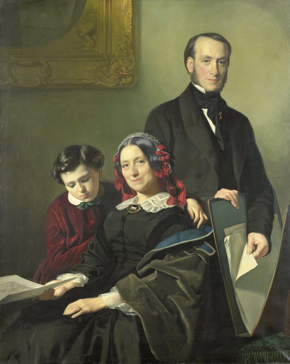 Fru AJ Schmidt-Keiser, enke etter maleren Willem Hendrik Schmidt (1809-49), læreren til Jacob Spoel, med broren JN Keizer og hennes ti år gamle sønn av Jacob Spoel