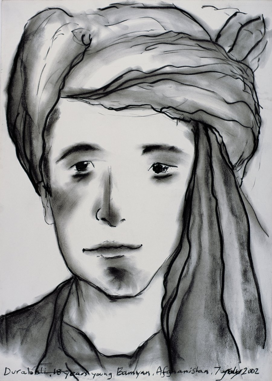 Durabali, 18 år ung, Bamyan, Afghanistan, 2002 (kull på papir) av Jacob Sutton