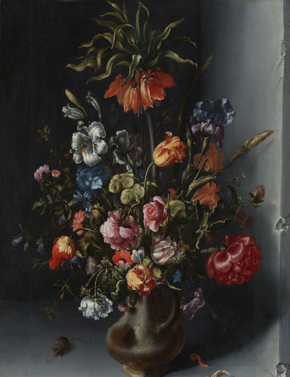 Blomsterstilleben med en keiserlig krone i en steinnisje av Jacob Vosmaer (signed by artist)