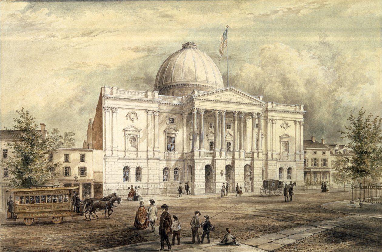 County Court House, Brooklyn, 1863 (wc på papir) av Jacob Wells