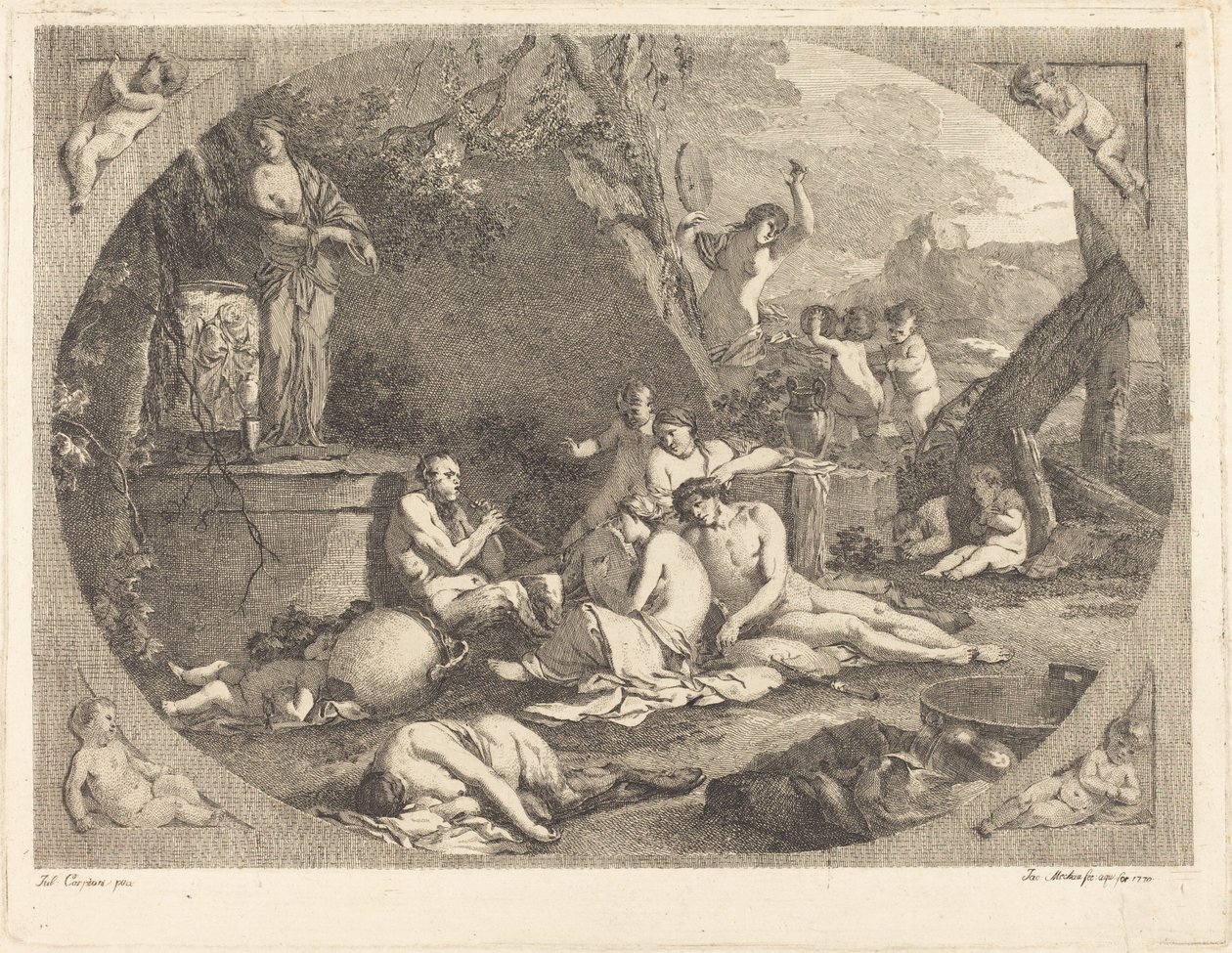 bachchanal av Jacob Wilhelm Mechau after Giulio Carpioni