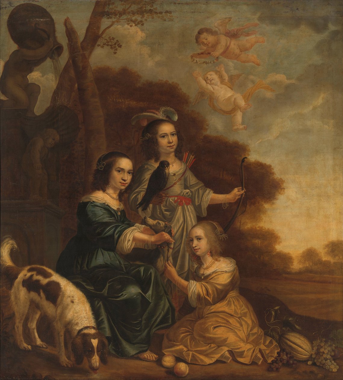 Portrett av Geertruyt, Margriet og Anna Delff, kunstnerens døtre (Portrett av tre små jenter i et landskap) av Jacob Willemsz. Delff (II)