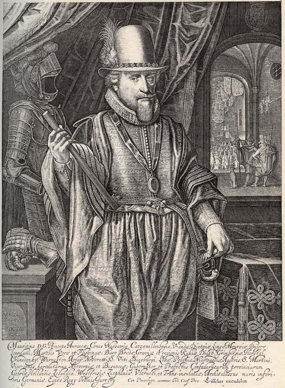 Portrett av Maurice de Nassau (1567-1625), prins av Orange, greve av Nassau. Gravering av Willem Jacobsz Delff (1580-1638) 1600-tallet av Jacob Willemsz Delff
