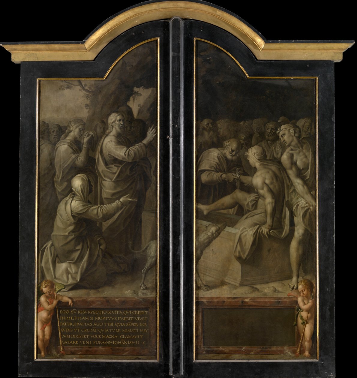 The Raising of Lazarus (lukkede ytre paneler) (olje på panel) av Jacob de Backer