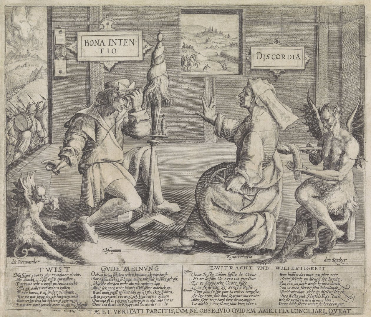 Allegori med personifikasjoner av den gode intensjon (Bona Intentio) og Discordia (Discordia) av Jacob de Gheyn (I) (circle of)