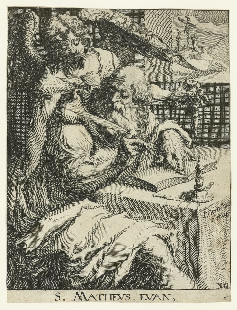 Evangelist Mattheus De fire evangelistene (serietittel) av Jacob de Gheyn (II) (workshop of)