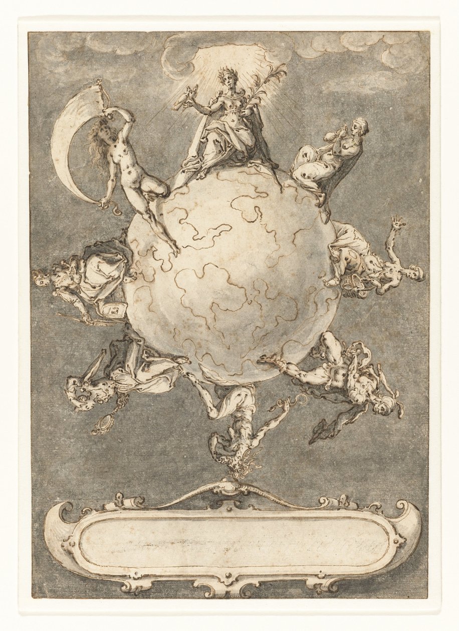 Design for det siste trykket i Omnium rerum vicissitudo est .-serien av Jacob de Gheyn (II)