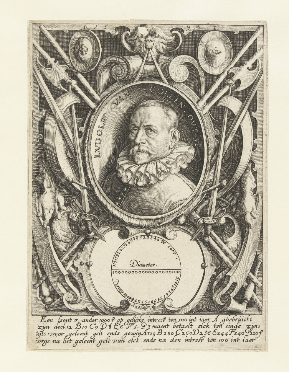 Portrett av Ludolf van Ceulen i en alder av 56 av Jacob de Gheyn (II)