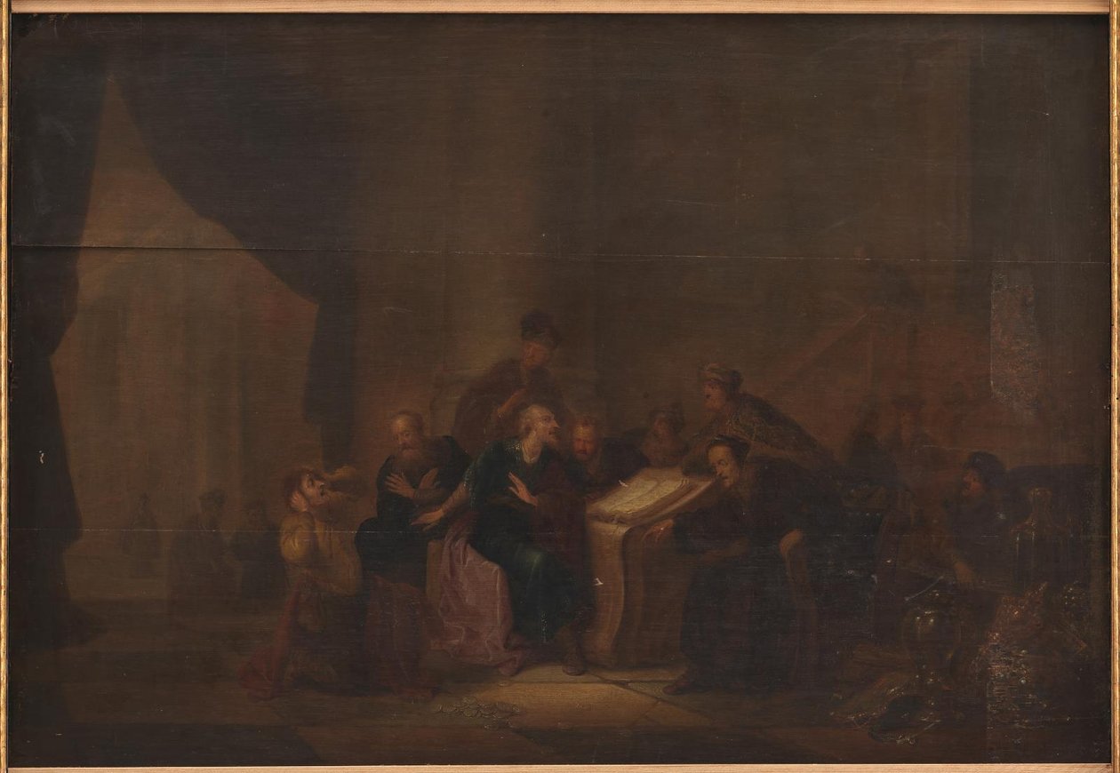 Judas kaster ned sølvstykkene i tempelet av Jacob de Wet d.Æ.