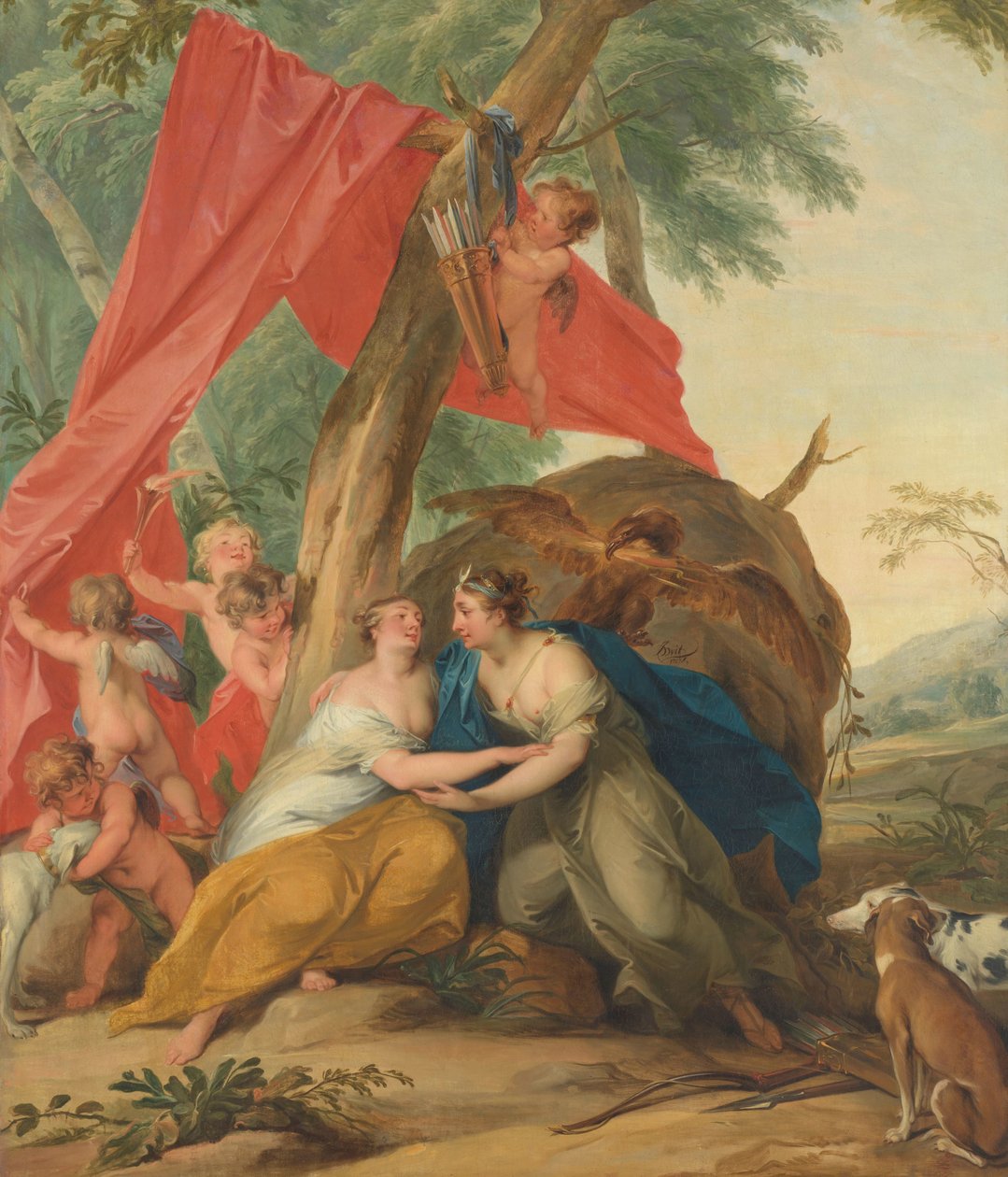 Jupiter, forkledd som Diana, forfører nymfen Callisto av Jacob de Wit (signed by artist)