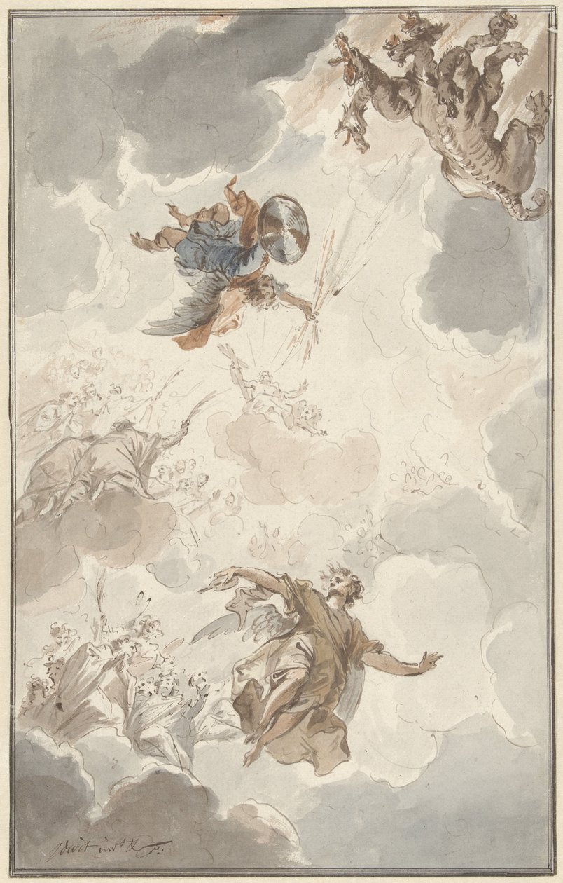 Erkeengelen Michael beseirer dragen av Jacob de Wit