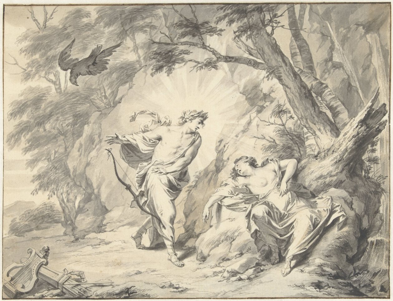Apollon gjennomborer Coronis med en pil av Jacob de Wit