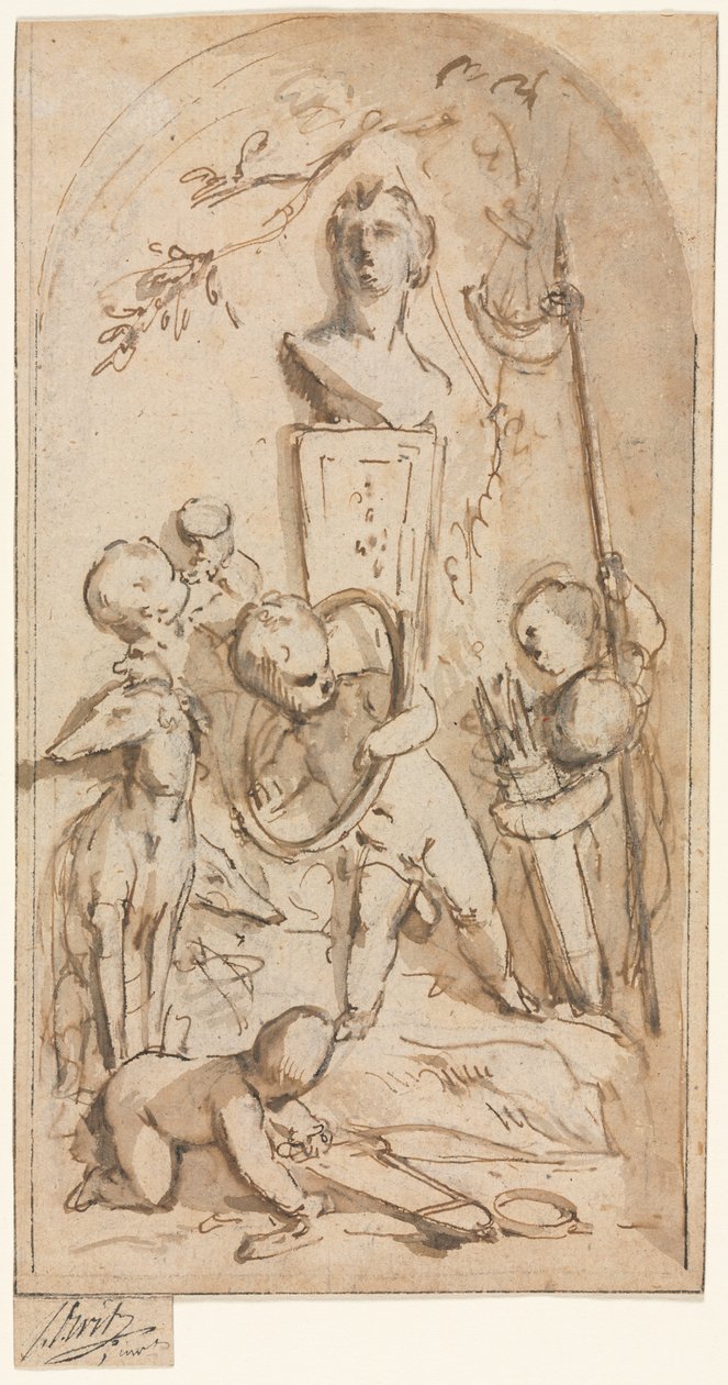Byste av Diana med Putti og jaktegenskaper av Jacob de Wit