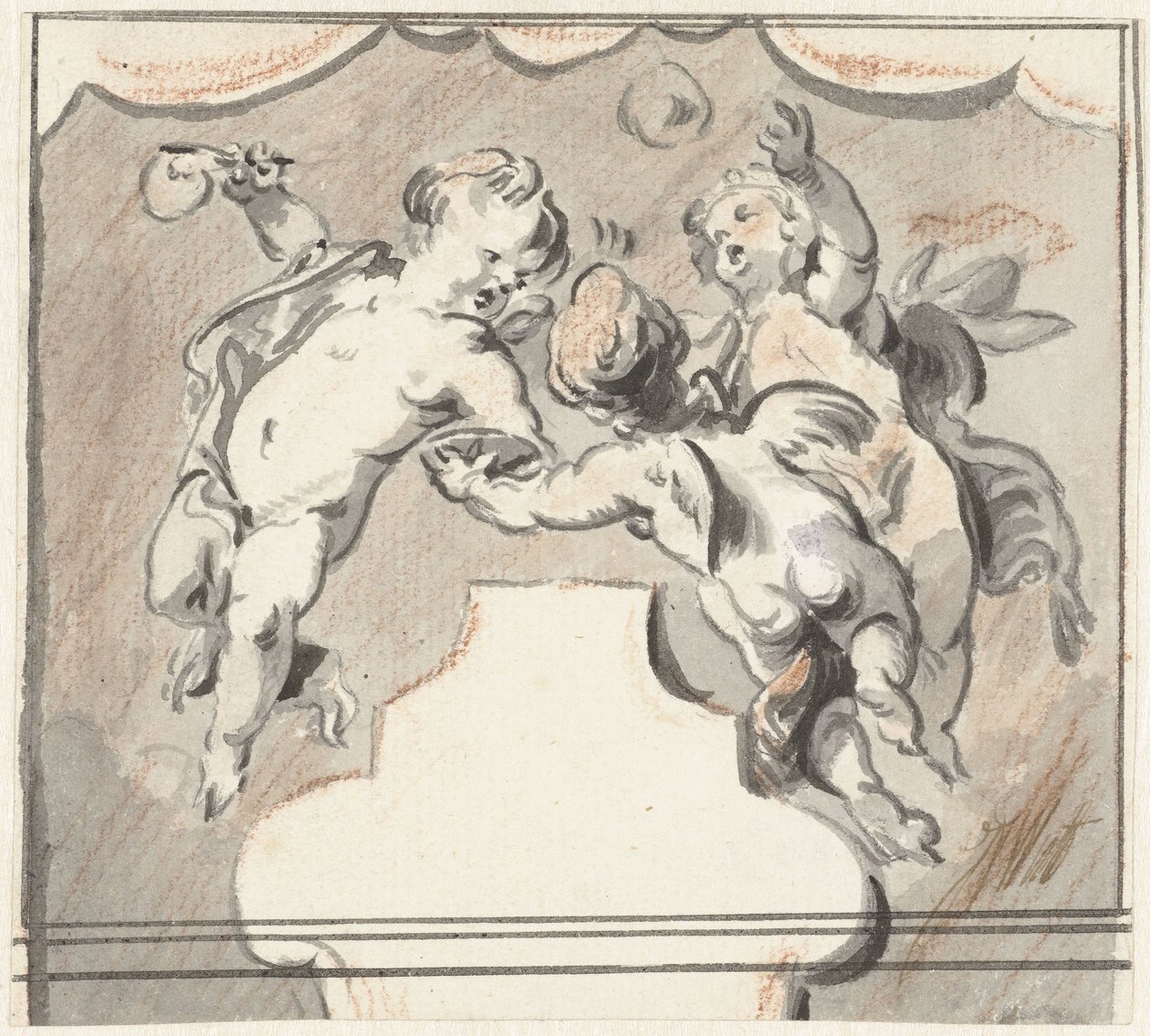 Tre flytende putti av Jacob de Wit