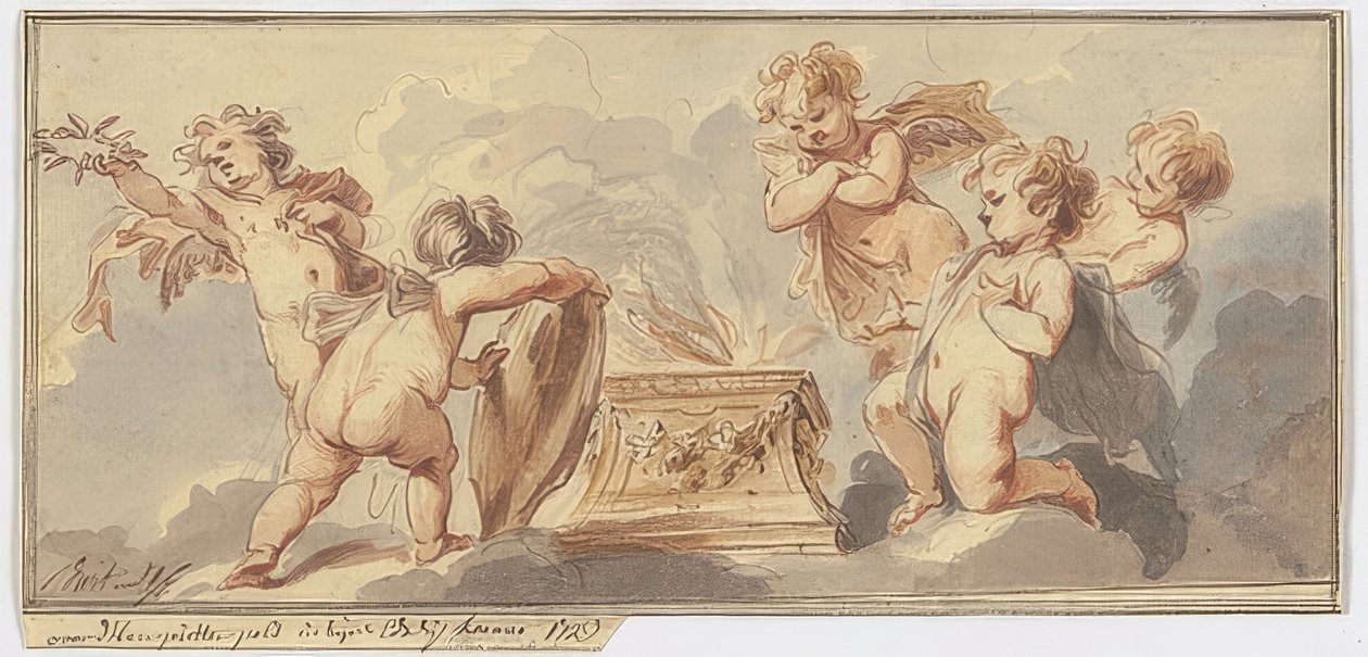 Fem amouretter ofrer ved et alter. 1723 av Jacob de Wit