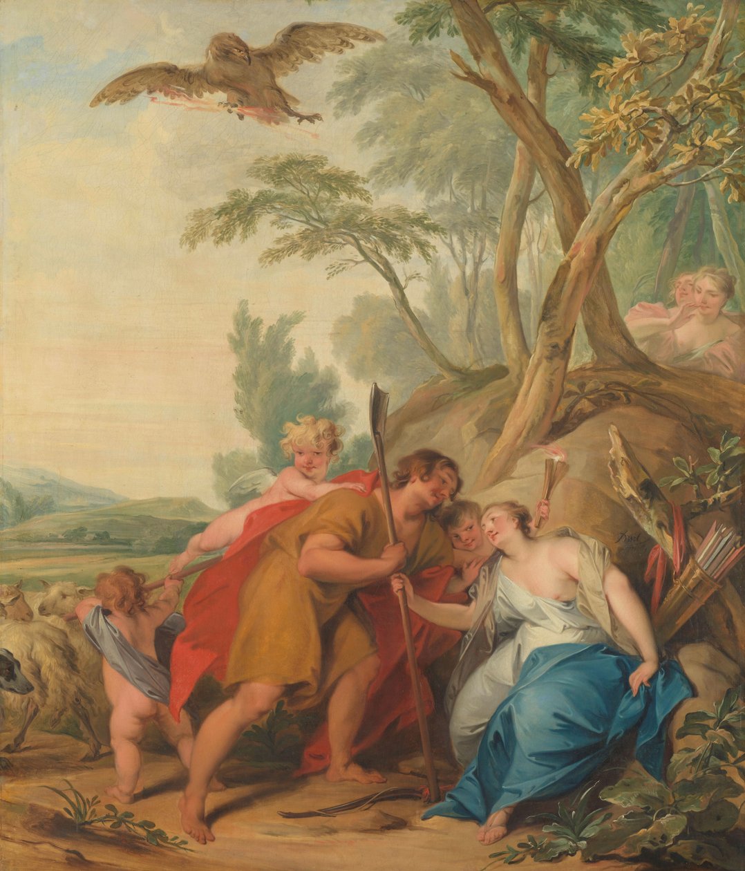 Jupiter, forkledd som en hyrde, forfører Mnemosyne, minnets gudinne, 1727 av Jacob de Wit