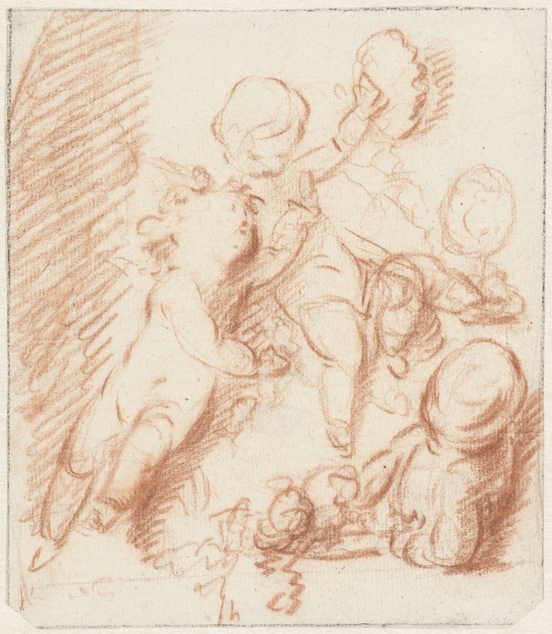 Design for en dør eller skorsteinsdel med tre putti av Jacob de Wit